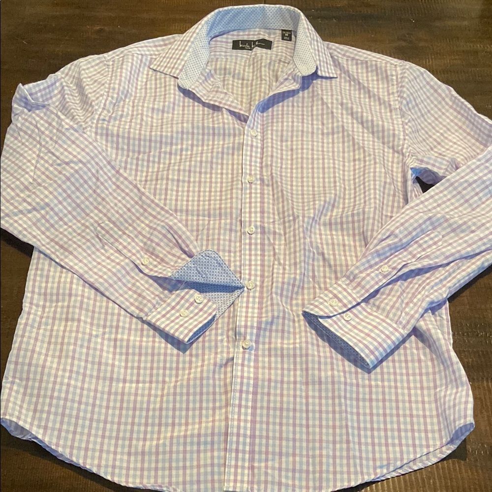 Men's Purple and blue Checkered button down Shirt medium